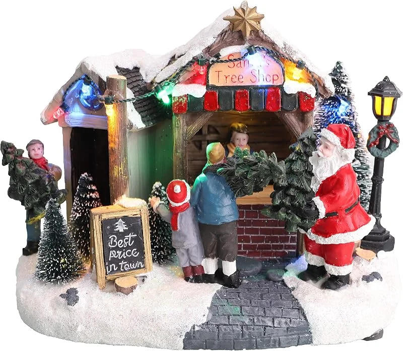 Christmas Concepts® LED Ilumina la Escena de la Aldea navideña - 20cm, 8" (Tienda de árboles de Santa) — Decoracion Navidad
