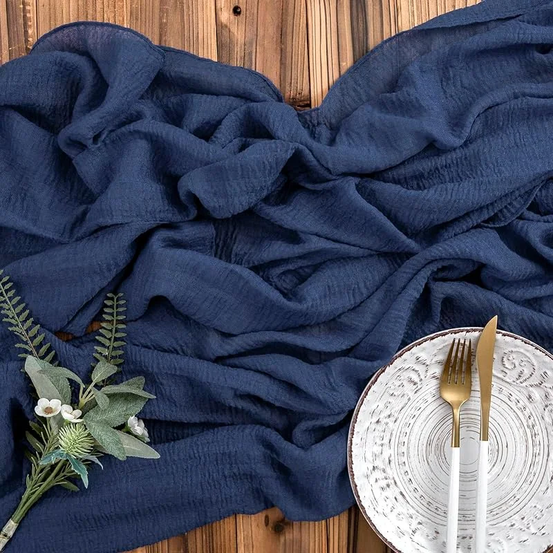 Visita la tienda de AOKSUNOVA AOKSUNOVA Camino de Mesa de Muselina Azul Oscuro, Gasa, 3 m x 80 cm — Hogar y cocina