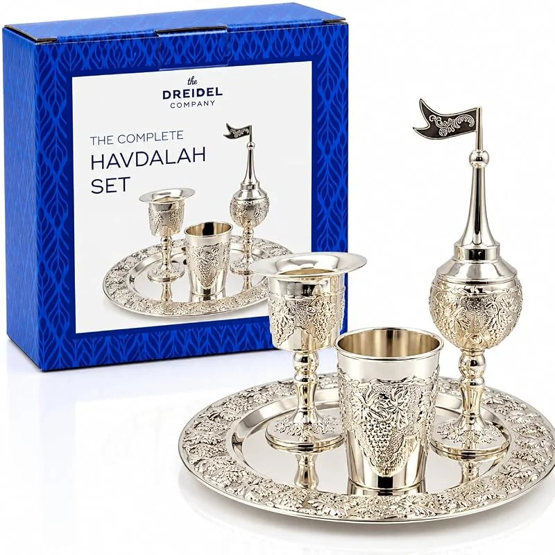 The Dreidel Company Havdalah - Juego de Copas de Vino, con portavelas y Soportes para Incienso, Chapado en Plata — Vino y mesa festiva