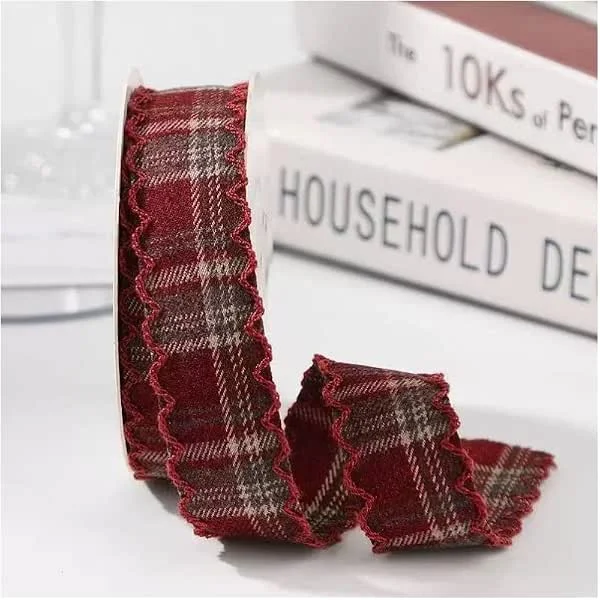 Waltonalice 30 yardas de cinta de regalo a cuadros, cinta decorativa para Navidad, cinta de regalo, cinta de Navidad, cintas de Navidad para envolver regalos, ancho 2, 5 cm, color burdeos — Envoltorio regalo
