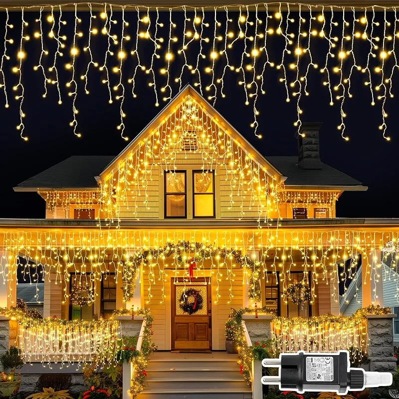 TRUMPETS Cortina Luces Navidad Exterior, 10M 408 LED Guirnalda Luzes, Blanco Cálido