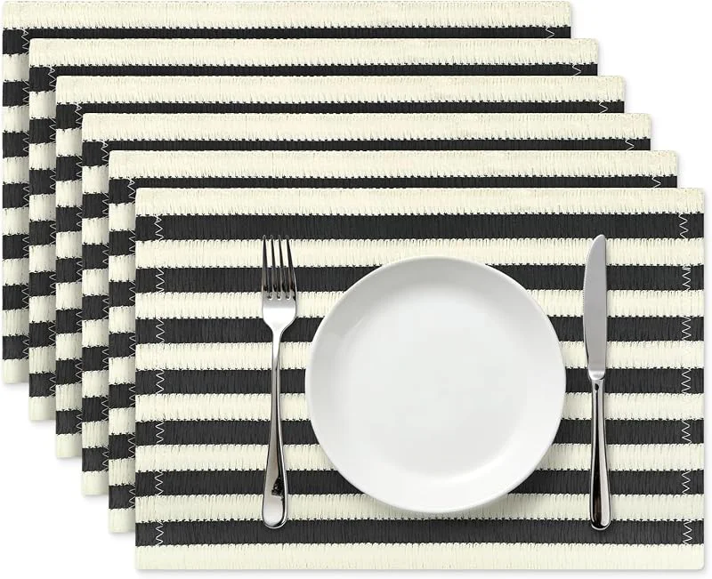 Visita la tienda de fanquare fanquare Manteles Individuales de Papel Trenzado 6 Unidades, Salvamanteles Individuales Modernos de Rayas para Mesa de Comedor Cocina Decoración del Hogar(Negro&Blanco) — Hogar y cocina