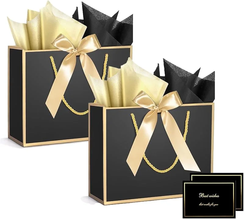 Jinavoty 2 piezas de bolsas de regalo medianas con papel de seda y tarjetas de felicitación para regalos, bolsas de regalo de papel con asas y cinta de lazo para boda, cumpleaños, baby shower, despedida de — Envoltorio regalo