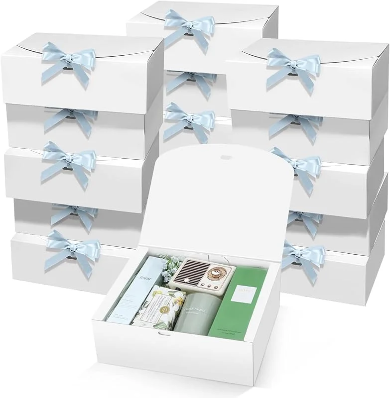 LATERNFormato:Encuadernación desconocida LATERN 15 Piezas Cajas de Regalo con Tapas, 25CM x 20CM x 10CM Blanco Caja de Regalo de Papel Kraft Caja de Propuesta de Dama de Honor con Cinta Plateada para Boda Cumpleaños Navidad Presente Embalaje — Envoltorio regalo