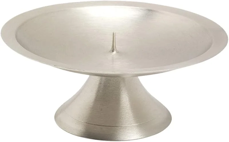 Visita la tienda de NKlaus NKlaus Candelabro de disco Ø13cm Candelabro de latón plateado mate Candelabro de altar con pincho 10727 — Cena a la luz de velas