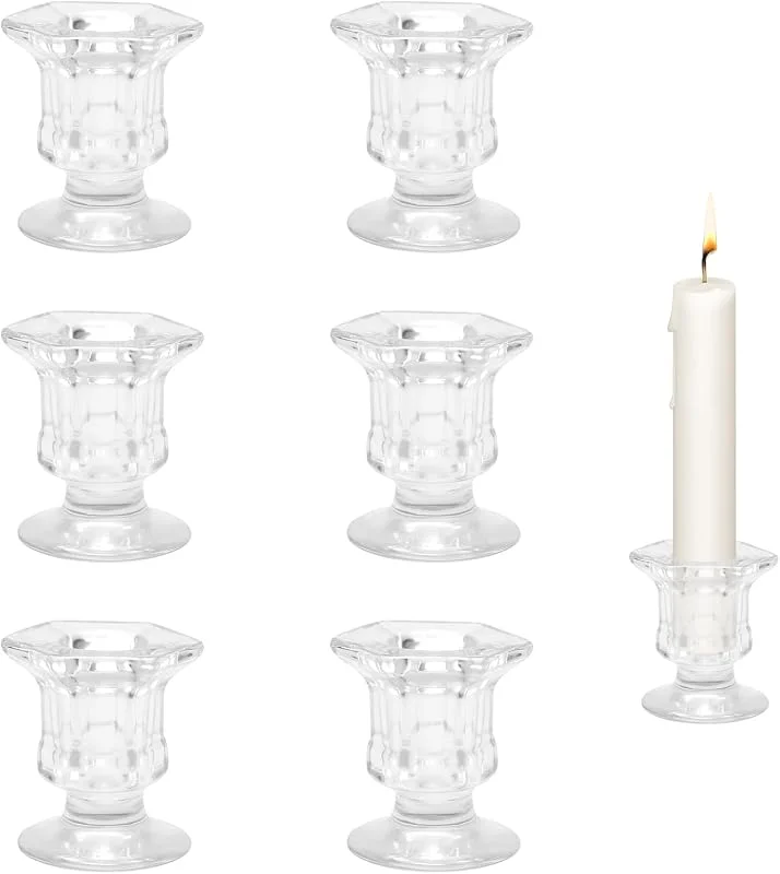 DAWRIS Romadedi - Juego de 6 portavelas de cristal, pequeñas y transparentes, para decoración de mesa, decoración de Navidad, corona de Adviento, salón, fiesta, decoración de mesa, boda, Halloween — Cena a la luz de velas