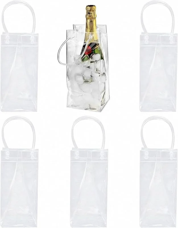 Feelava Paquete de 6 enfriadores de vino para botellas de vino tinto de champán, botellas de vino a prueba de fugas, refrigerador de vino portátil de PVC transparente con asa de transporte — Vino y mesa festiva