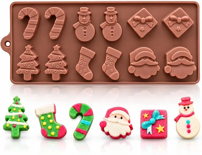 JasCherry Moldes de Silicona Navideño Bricolaje, Moldes para Caramelos con Patrón Navideño, Papá Noel, árbol de Navidad, Calcetines, Campanas, Muñecos de Nieve, para Jabón Pudín Pastel — Hogar y cocina
