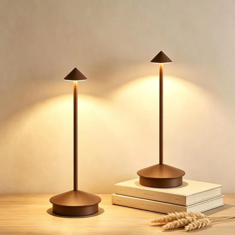 EJQ Paquete de 2 lámparas de mesa LED inalámbricas, portátiles de aluminio recargable de 6000 mAh, control táctil, lámparas de mesa inalámbricas regulables de 3 colores para restaurante, patio — Cena a la luz de velas
