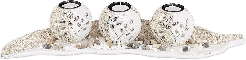 Visita la tienda de Relaxdays Relaxdays 10022858 Portavelas Decoración Con Cuenco Decorativo y Velas Pequeñas, 9 x 50, 5 x 16, 5 cm, Beige-Blanco — Adviento y mesa