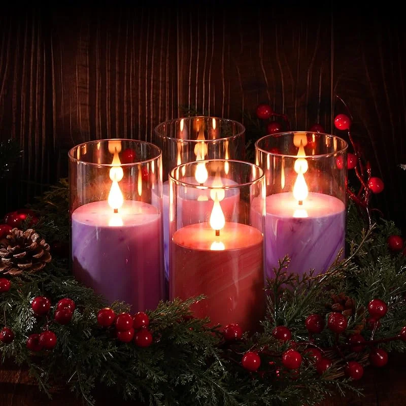 BBTO Juego de 4 velas de Adviento sin llama, color morado y rosa — Cena a la luz de velas