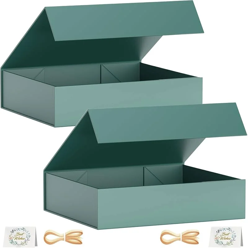 eascity 2 cajas de regalo, 30 x 20 x 7, 6 cm, cajas de regalo para presentaciones con cierre magnético de párpado, plegable, para caja de proposal de novio, boda, Navidad, Halloween, cumpleaños (Verde) — Envoltorio regalo