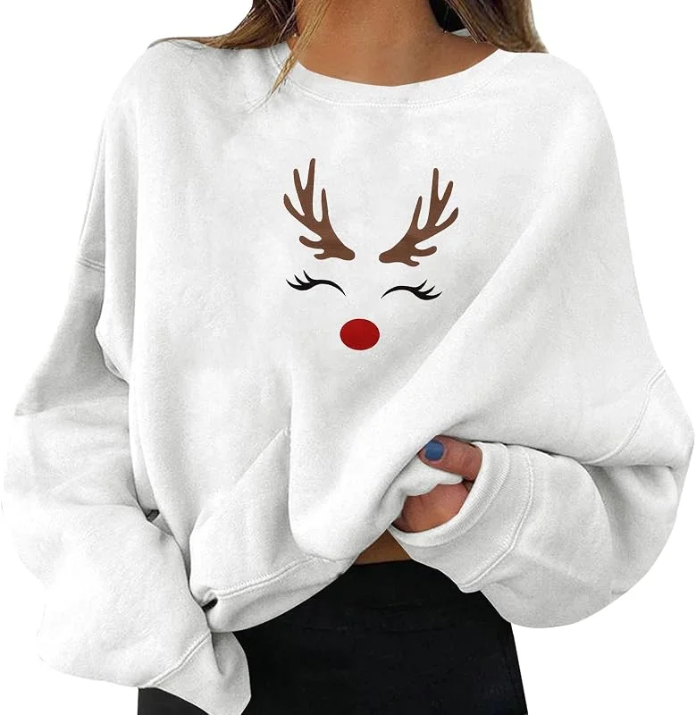 tacniseyw Suéter de Navidad para mujer, diseño de reno, manga larga, cuello redondo, suéter de Navidad, novedoso, divertido y divertido para invierno — Ropa Navidad