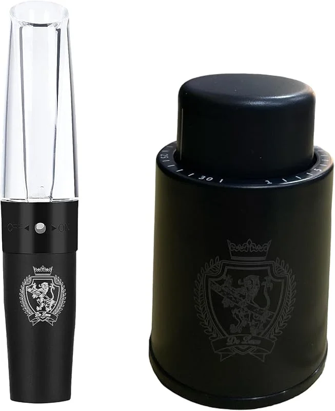 GDL GIOVANNI DE LUCA Vertedor Decantador de Vino + Tapón al Vacío Reutilizable con Indicador de Fecha para Conservar el Vino Fresco - Idea de Regalo para Amantes del Vino — Vino y mesa festiva