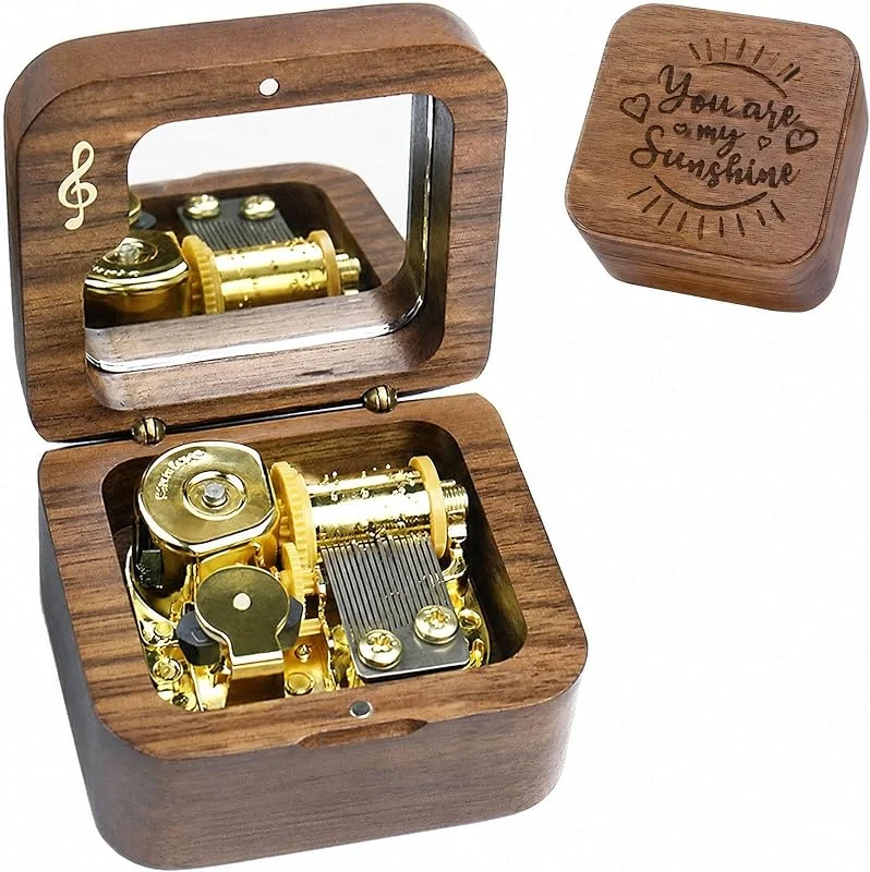 Sinzyo You Are My Sunshine Caja de Música de Madera Vintage Navidad San Valentín Cumpleaños Regalo (Nota Musical Caja de Nogal) — Envoltorio regalo