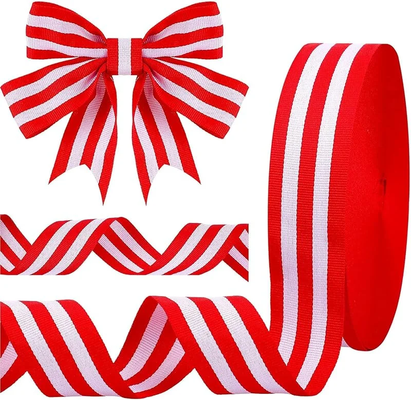 XZEIT Cinta de Navidad, 50 Yard × 20 MM Cinta de rayas rojas y blancas, Grosgrain Cinta de Tela de Satén Cinta de Envoltura de Regalo, para decoración de Navidad, envoltura de regalos, decoración floral — Envoltorio regalo