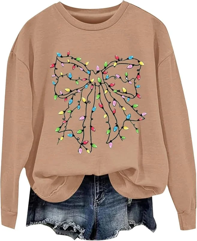 tacniseyw Suéter de Navidad para mujer, sudadera divertida con estampado de Navidad, con lazo, camisa de manga larga, talla grande, sudadera fea de Navidad para otoño e invierno, suéter de moda — Ropa Navidad