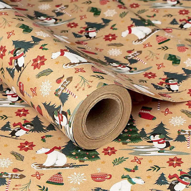 Visita la tienda de RUSPEPA RUSPEPA Papel De Regalo Navideño, Rollo Gigante De Papel Kraft - Diseño De Oso Polar Y Pingüino Para Envolver Regalos Navideños - 61 cm X 30, 5 m — Envoltorio regalo