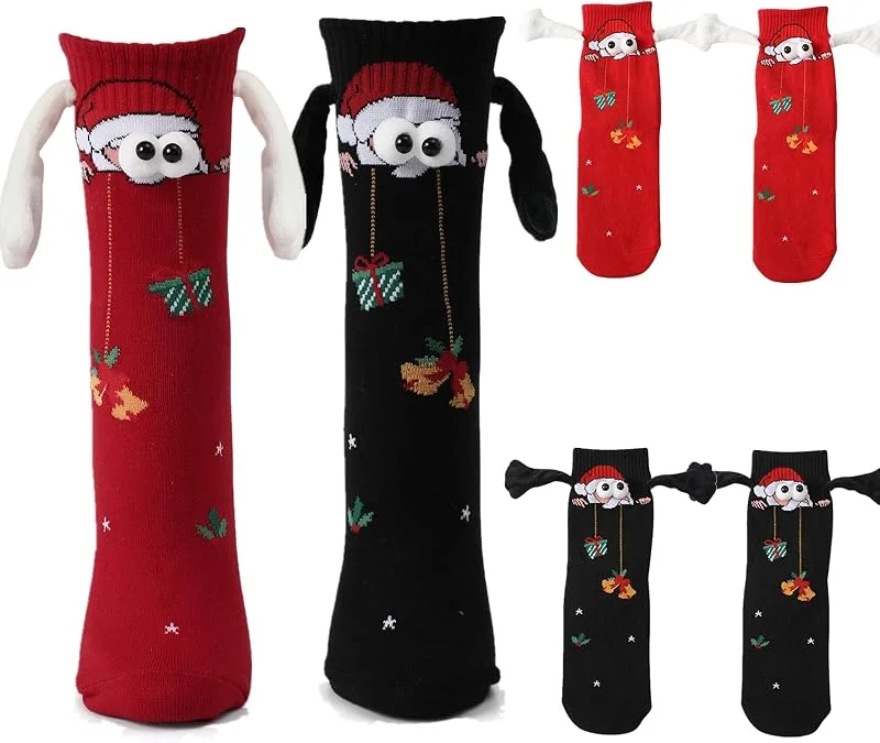 Visita la tienda de Litthing Litthing 2 pares de calcetines de Navidad magnéticos para parejas mano en mano 35-43 calcetines de amistad regalos para novio pareja familia — Decoracion Navidad