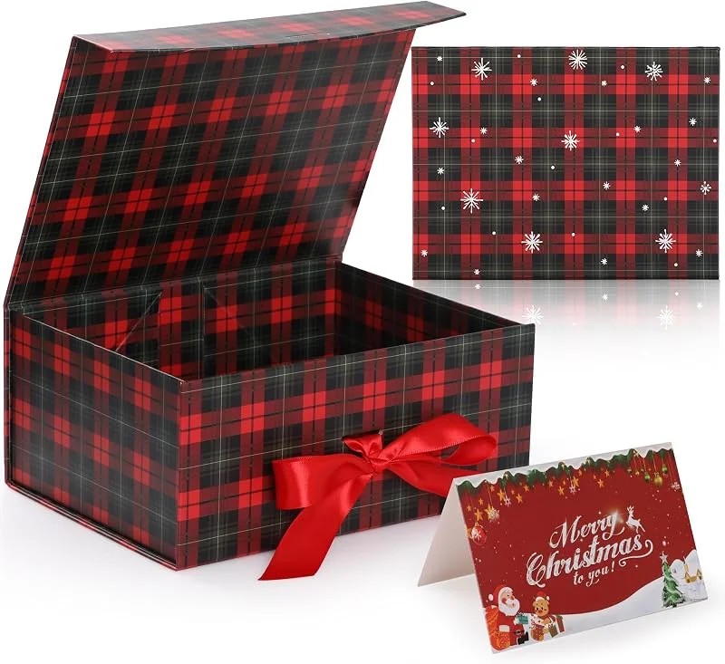 GeeRic Caja de Regalo Navideña con Tapa 29 * 22 * 10.5cm, GeeRic Cajas de Regalo Magnéticas con Tapas MagnéTica y Cinta, para Embalaje de Regalos de Bodas y CumpleañOs Navidad — Envoltorio regalo