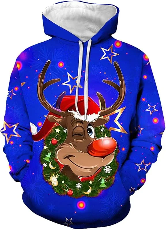 Generisch Jersey de Navidad para hombre con diseño de reno, corte holgado, cuello cómodo, ideal para ocasiones festivas, sudadera cálida con ajuste moderno — Ropa Navidad