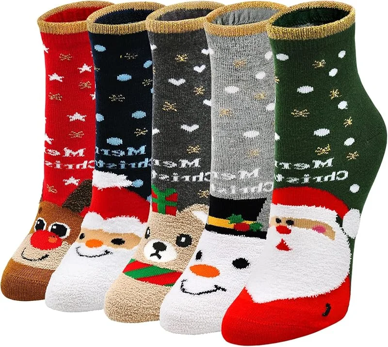 Visita la tienda de PUTUO Calcetines Divertidos de Algodón para Mujer - 5 Pares de Calcetines de Navidad con Animales Lindos — Decoracion Navidad