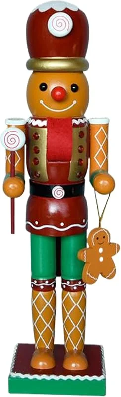 Lcarege Figura de cascanueces de madera de 14 pulgadas, decoración navideña de hombre de jengibre, adornos navideños para decoración navideña — Decoracion Navidad