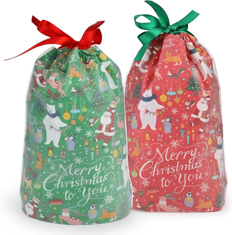 HOWAF 24 Grande Navidad Bolsas Regalo con Cordón Navidad Fiestas cumpleaños Bolsas Regalo para Caramelos, Chocolate, Galletas, Calendario de adviento — Envoltorio regalo