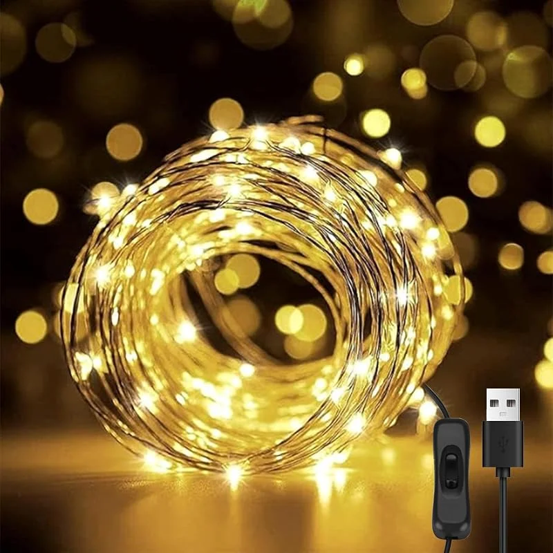 Hoteril Guirnalda Luces para Navidad de 12 Metros, 120 Luces LED USB, IP65 — Decoracion Navidad