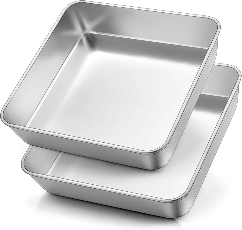 Herogo Juego de 2 moldes cuadrados para tartas, de acero inoxidable, rectangulares, 21 x 21 x 5 cm, duraderos, perfectos para brownie, lasaña, pasteles, fáciles de limpiar y aptos para lavavajillas — Hogar y cocina