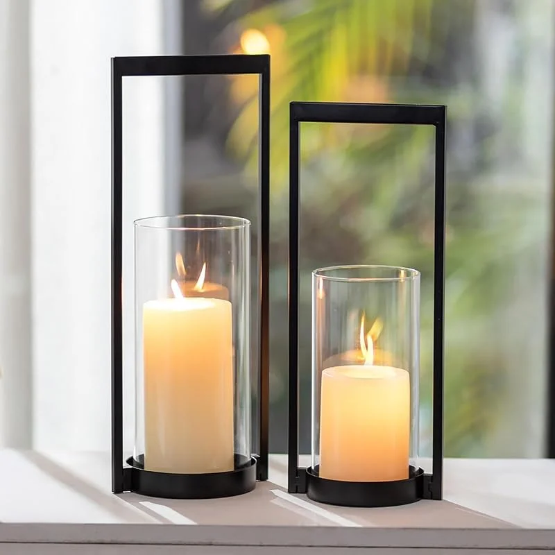 Visita la tienda de Sziqiqi Sziqiqi Portavelas Negro para Columna: Portavelas Modernos para el Centro de Mesa - 2 Piezas de Linterna de Velas Minimalista con Cilindro de Vidrio para la Sala Chimenea Cena Navideña Decoración — Adviento y mesa