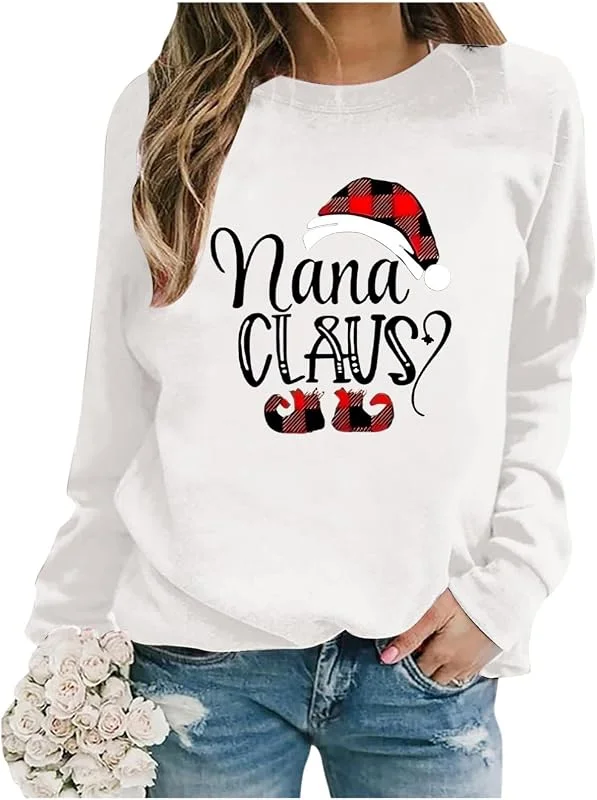 Generisch Sudadera de Navidad para mujer, sudadera de algodón para mujer, suéter de Navidad, suéter de Navidad, divertido puente, manga larga, cuello redondo, suéter de invierno, cálido, camiseta de invierno — Ropa Navidad