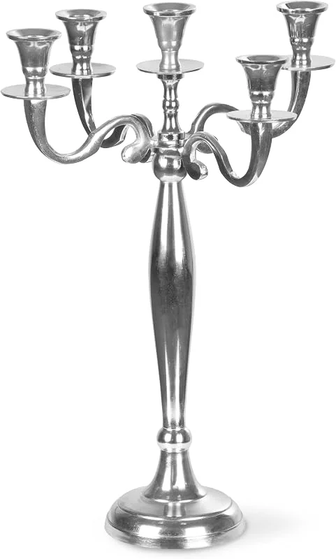 Gräfenstayn Candelabro 1, 3 o 5 Brazos - Diferentes tamaños - Candelabro en Color Plata, Negro, Blanco o Dorado (M, Plata) — Cena a la luz de velas