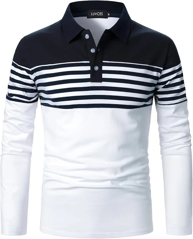 Visita la tienda de LUVCES Polo Manga Larga Hombre Camiseta de Golf Informal de Manga Larga a Rayas y Corte Ajustado de algodón con Colores en Contraste — Ropa Navidad