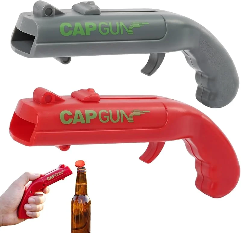 GifBasg Juego de 2 abridores de botellas de cerveza, divertido abridor de botellas de plástico ABS y metal, regalo para hombres, amigos y padres, para fiestas, bares, cocinas y hogares, gris y rojo — Vino y mesa festiva