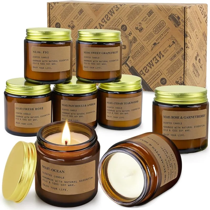 Visita la tienda de YINUO LIGHT Velas Aromáticas de 8 Pack 800g Cera de Soja con Rosa, Ámbar, Menta y Pomelo Velas Perfumadas Larga Duración para el Hogar Aromaterapia para Mujer Regalo Cumpleaños para Madre y Amigas Madre, Amante — Cena a la luz de velas