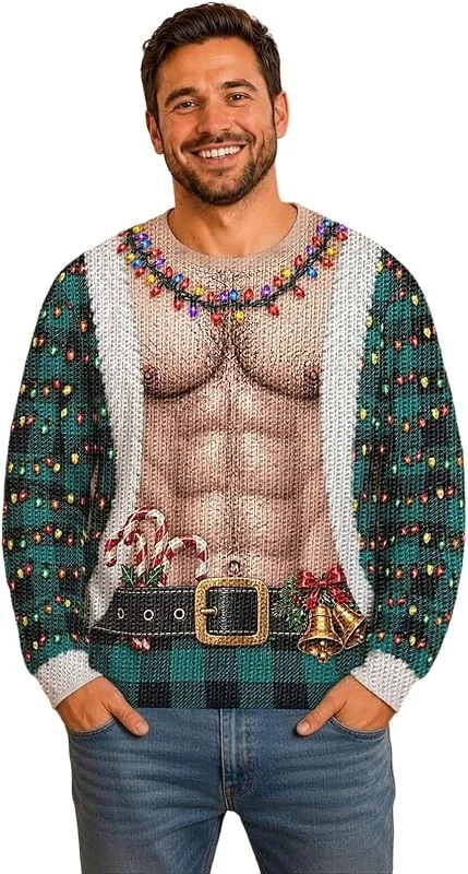 Genérico Jersey de Navidad para Hombre con Estampado 3D Ugly Christmas Sweater Unisex Couple Suéter Papá Noel Impresión — Ropa Navidad