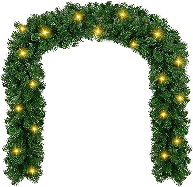 YuuFcy Guirnalda de Navidad con iluminación, guirnalda de Navidad con 100 LED, blanco cálido, guirnalda artificial de abeto artificial con temporizador, guirnalda decorativa navideña para interior y — Decoracion Navidad