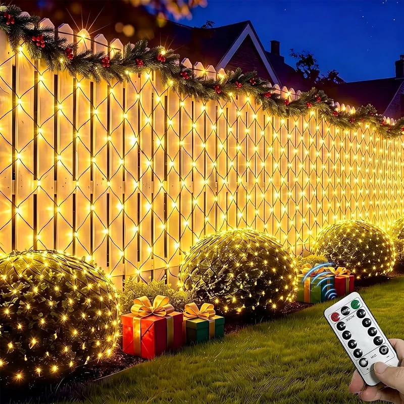 Aniepaa Cortina Luces Navidad Exterior 3x2M, 200 LED Blanco Cálido Luzes Natal