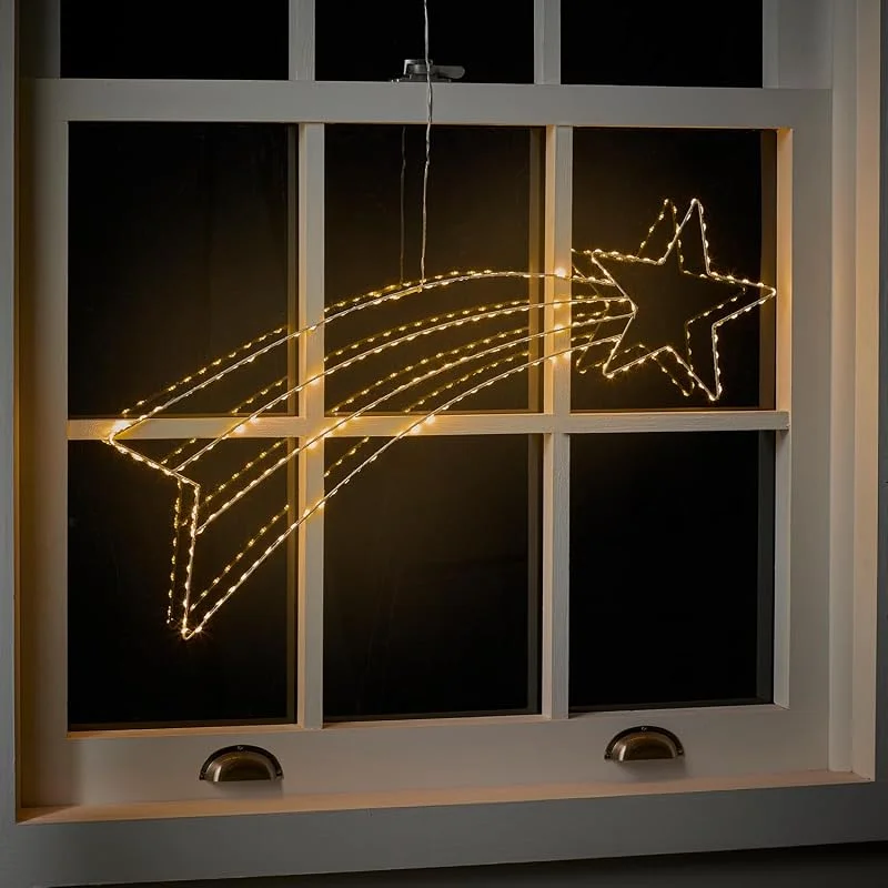 Visita la tienda de Lights4fun Lights4fun Estrella Fugaz Luminosa con 184 Micro LED Blanco Cálido a Pilas con Temporizador Decoracion Navideña de 77 cm Iluminación de Navidad para Interiores y Exteriores — Decoracion Navidad