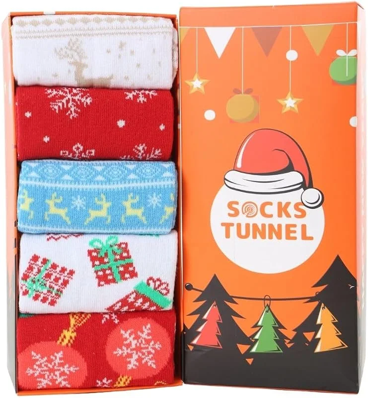 Socks Tunnel Calcetines de Navidad Set – 5 Pares Unisex – Calcetines Divertidos y Coloridos – Caja de Regalo – Talla 36–43 (5er-Pack 02) — Decoracion Navidad