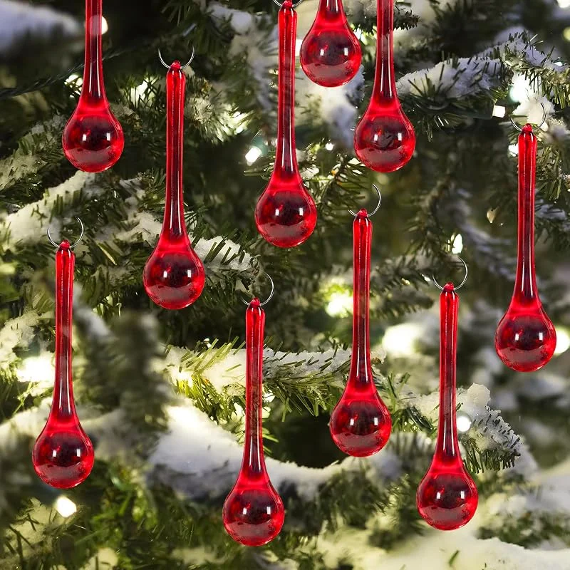 Whaline 40 Adornos de Cristal Rojo de Navidad de 3 Pulgadas, decoración de candelabro de lágrima, Adornos Colgantes de Cristal para árbol de Navidad, Fiesta, decoración del hogar — Decoracion Navidad