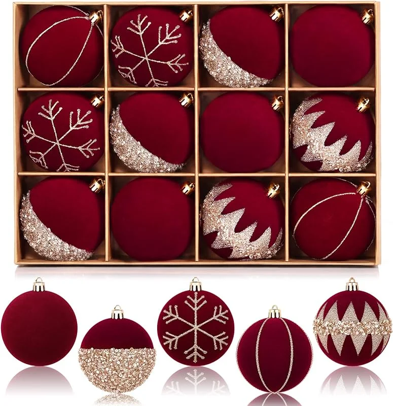 Visita la tienda de Dremisland 12 Bolas de Navidad de Burdeos Terciopelo 8cm Bolas Aarbol de Navidad — Decoracion Navidad
