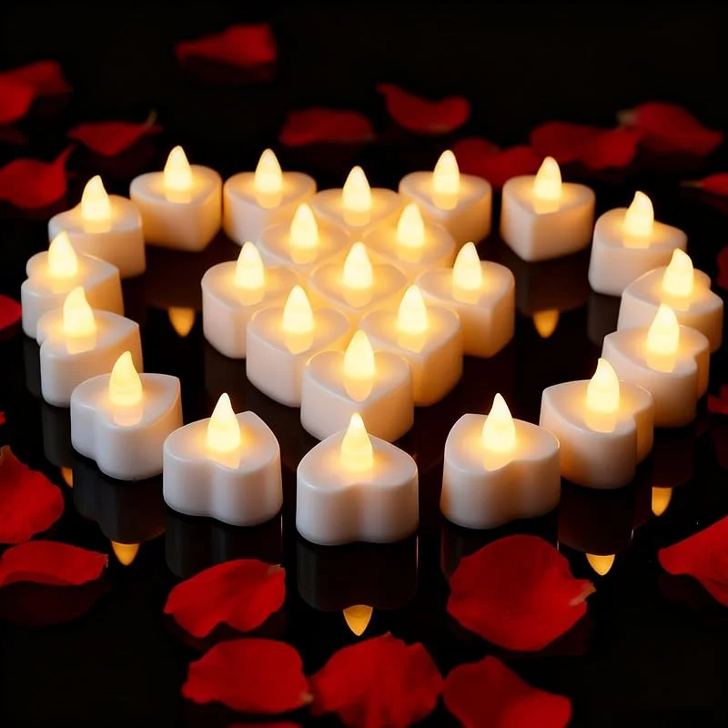 Songlypian 24 Velas De Té Led En Forma De CorazóN, Velas Sin Llama, Luz CáLida — Cena a la luz de velas