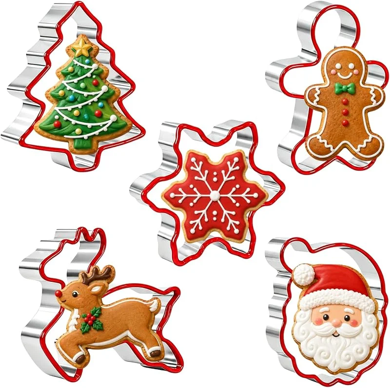 ririess Juego de cortadores de galletas de Navidad, 5 piezas de acero inoxidable — Hogar y cocina