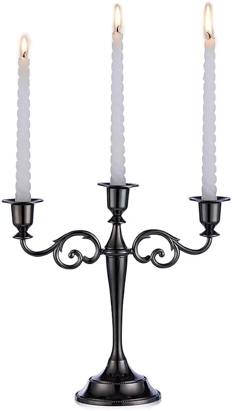 Visita la tienda de Sziqiqi Sziqiqi Candelero con 3 Cabezas para Bodas Candelero De Aleación De Zinc Candelero para Mesas Cenas con Velas Decoraciones para Hotels Ornamentos Decorativos, Negro — Cena a la luz de velas