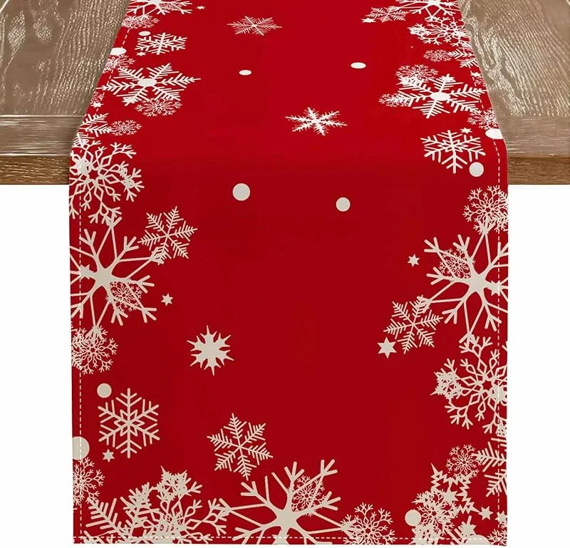 Kiatuniya Camino de Mesa Navidad Rojo Centro de Mesa Blanco Copo de Nieve 40x140 cm — Hogar y cocina