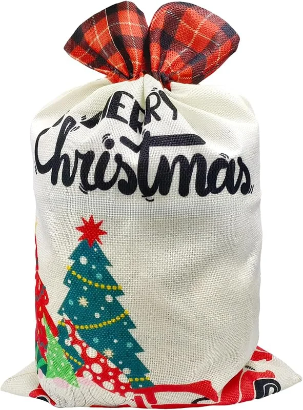 TAIYOU Sacos de Navidad de Papá Noel, 35 x 50 cm, grandes bolsas de Navidad de yute con cordón, bolsas de regalo grandes para envolver regalos, estilo C — Envoltorio regalo