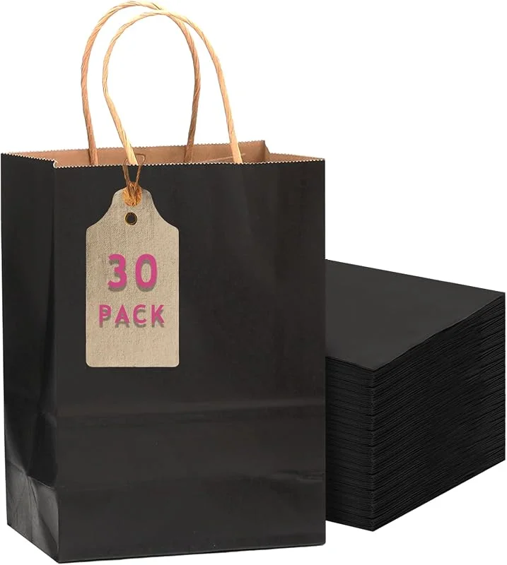 Visita la tienda de Gcardist Gcardist Paquete de 30 bolsas de regalo negras con asas a granel 76 x 51 x 11 cm, tamaño mediano, bolsas de papel kraft multiusos (27 x 20 x 12 cm, tamaño mediano) — Envoltorio regalo