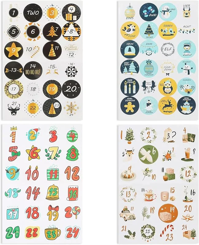 GTYARYUA Pegatinas Calendario de Adviento, 4 PCS Calendario Adviento Navidad, 1-24 Pegatinas de Números, Pegatina de Navidad para Regalos, para DIY Regalos y Decoraciones Navideñas (C) — Envoltorio regalo